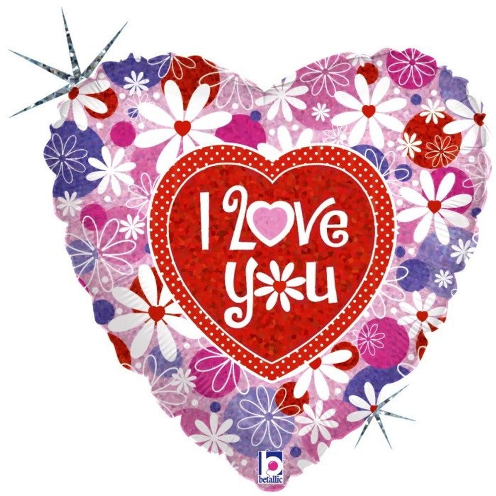 Сердце с ромашками I Love you 9", шар фольга, 1шт.