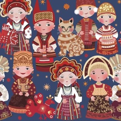 Матрёшки на синем