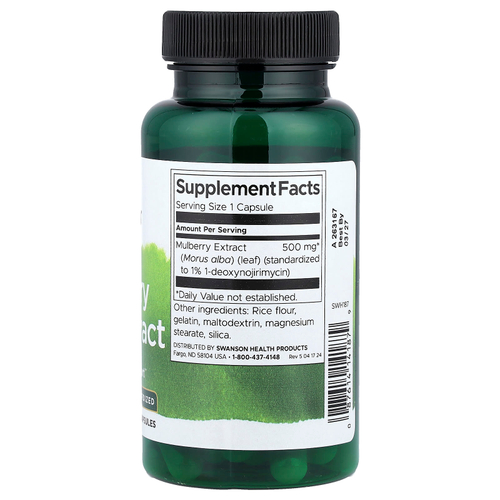 Swanson Vitamins, Экстракт листьев шелковицы, 500 мг, 60 капсул
