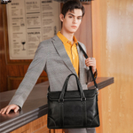 GOLF Top Grain Cow Leather Genuine Leather Briefcase Large Men"s Black