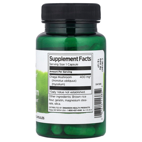 Swanson Vitamins, Full Spectrum®, гриб чага, 400 мг, 60 капсул