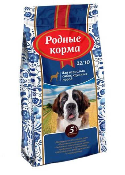 Сухой корм РОДНЫЕ КОРМА для взрослых собак крупных пород курица 24/10 2,045 кг