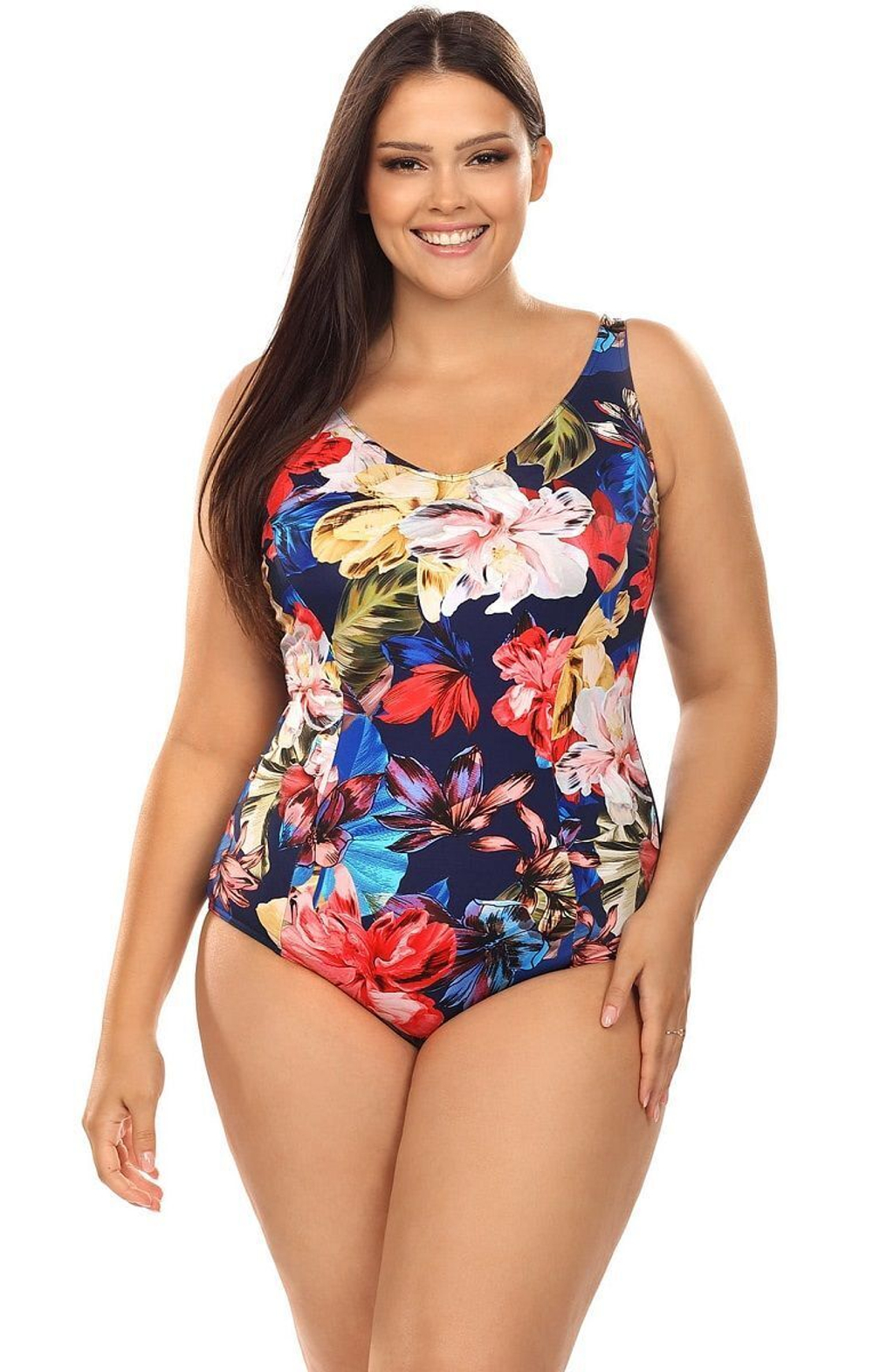 Совместный купальник plus size с цветочным рисунком на лицевой части (Размер: 90D/44) (Цвет: разноцветный)