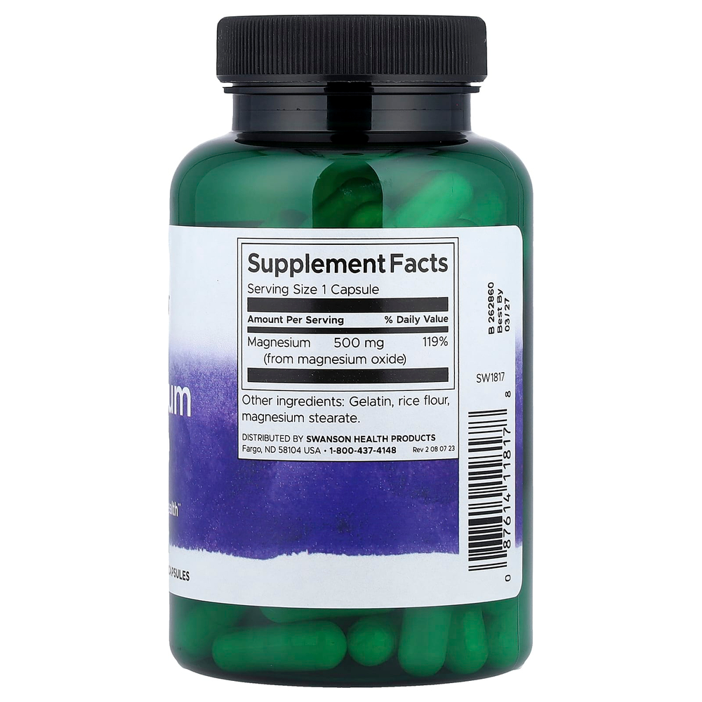 Swanson Vitamins, Оксид магния, 500 мг, 100 капсул