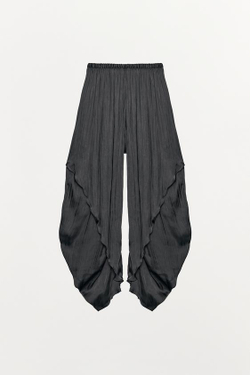 ZARA БРЮКИ-ШАРОВАРЫ С ОБОРКАМИ ZW COLLECTION, ТЕМНО-СЕРЫЙ