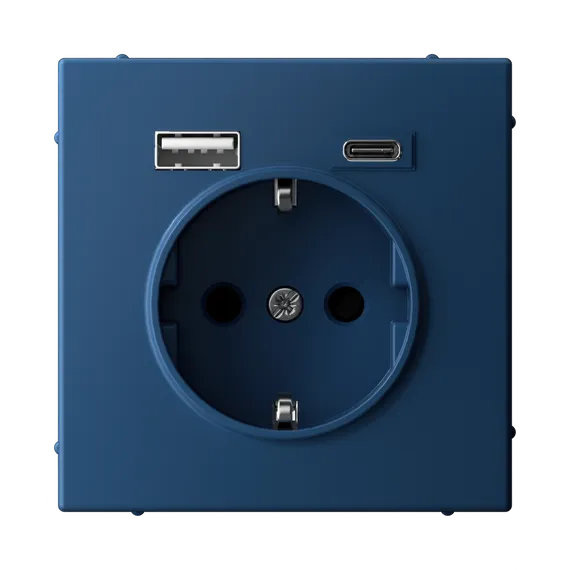Розетка с USB A+C с заземлением и защитными шторками Systeme Electric ArtGallery Аквамарин GAL001132