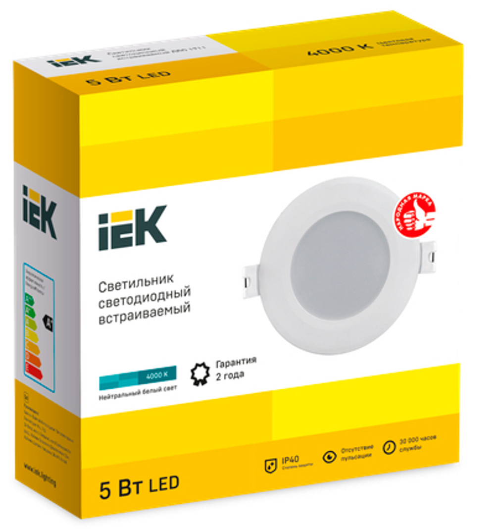 Светильник светодиодный ДВО 1711 белый круг 5Вт 4000К IP40 IEK