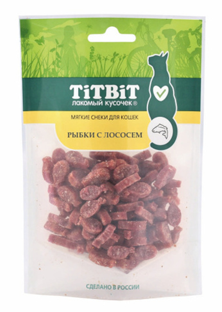 Рыбки TITBIT для кошек, с лососем (мягкие снеки) - 50 гр