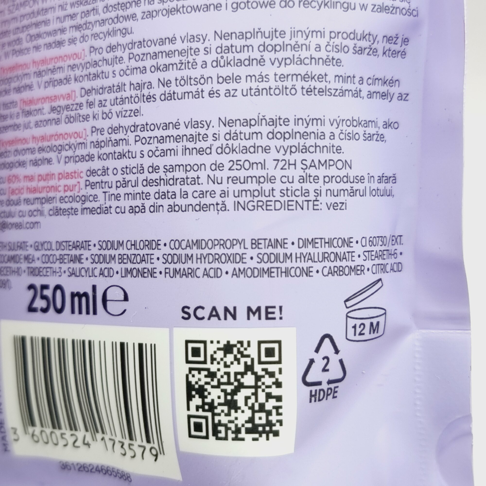 Шампунь L'Oreal Paris  Elseve Hydra Hyaluronic Puret для сухих волос с  гиалуроновой кислотой 250 мл  (Франция)