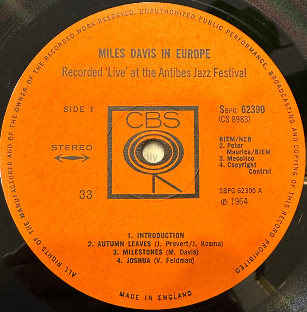Miles Davis - In Europe - Unplayed, UK OG CBS Stereo