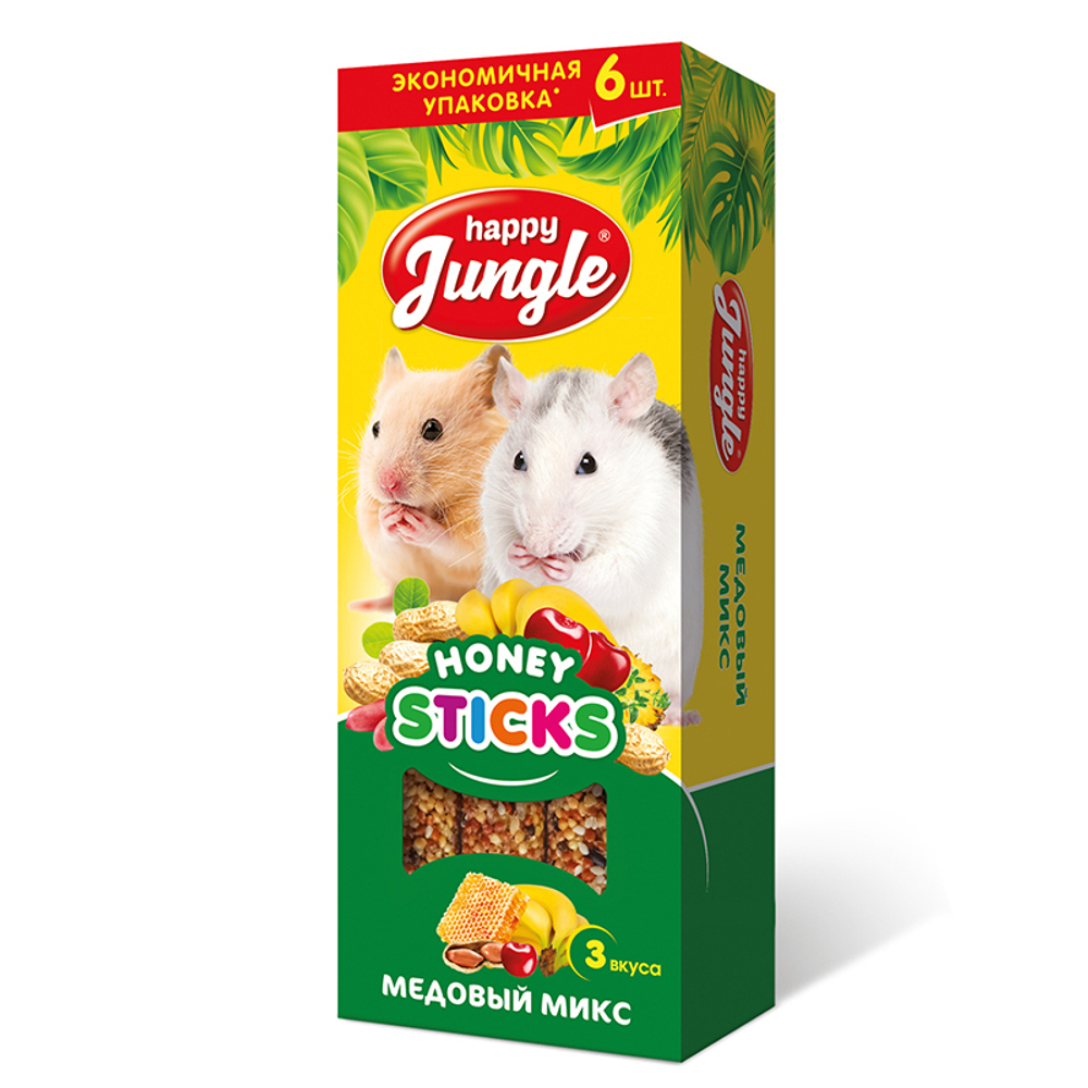 HAPPY JUNGLE Палочки для мелких грызунов Медовый микс, 180 г