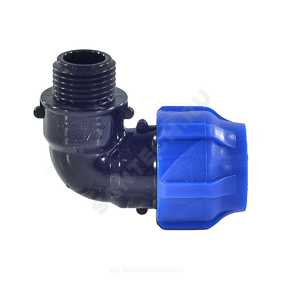 Отвод компрессионный ПЭ Дн 20х3/4"х90гр НР Ру16 VALFEX 1210012420034