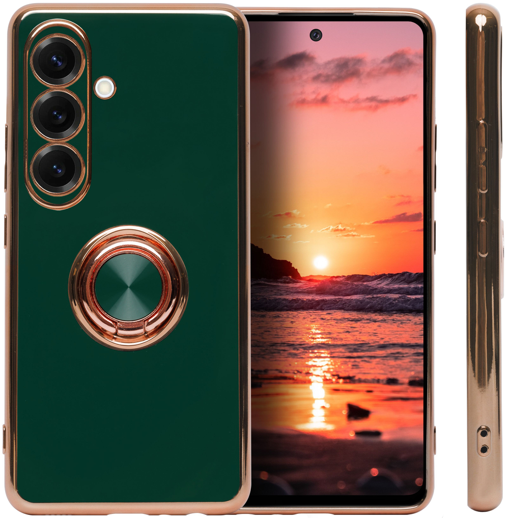 Стильный глянцевый чехол для SAMSUNG GALAXY S25 (не ULTRA/ FE/ PLUS!) с кольцом-подставкой и бархатной подкладкой