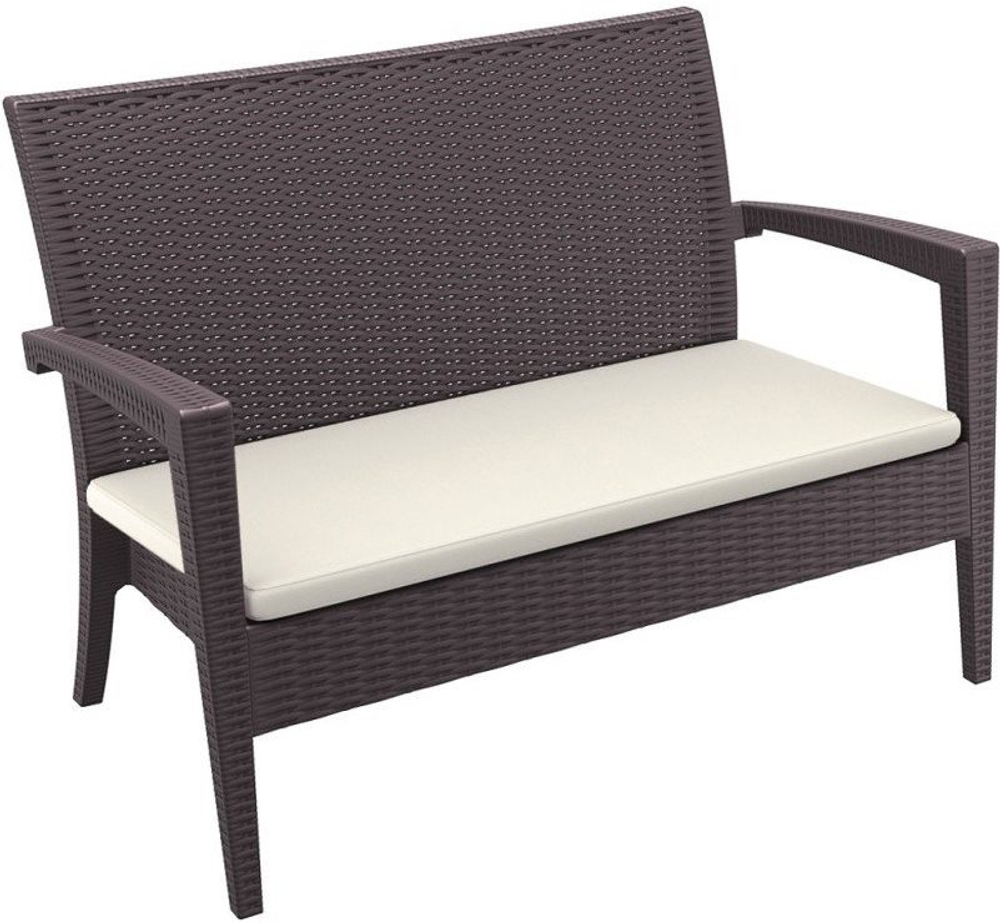 Диван пластиковый плетеный двухместный с подушкой Siesta Contract Miami Lounge Sofa, коричневый