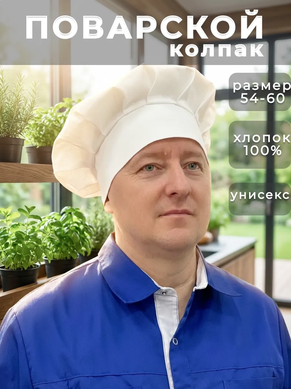 Колпак поварской универсальный хлопок 54-60 шапка повара