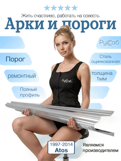 Порог Hyundai Atos 1997-2014 Полный профиль (1мм)