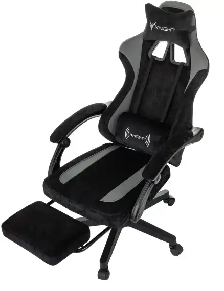 Кресло игровое Knight Custom/F черный/серый с подголов. крестов. пластик подст.для ног