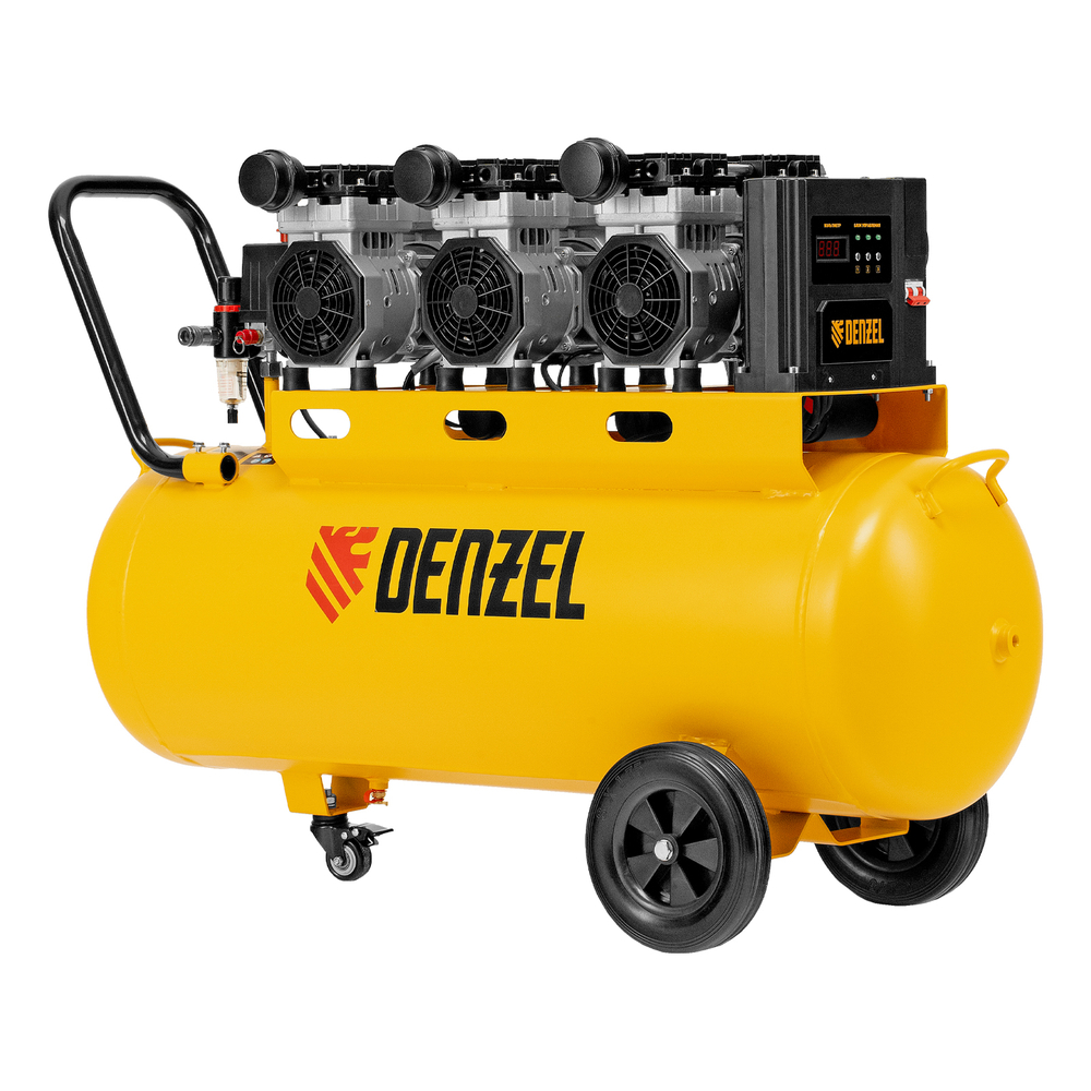 Компрессор безмасляный, малошумный  DLS 2250/100, 2250 Вт, 3x750, 100 л, 410 л/мин блок управления/ Denzel