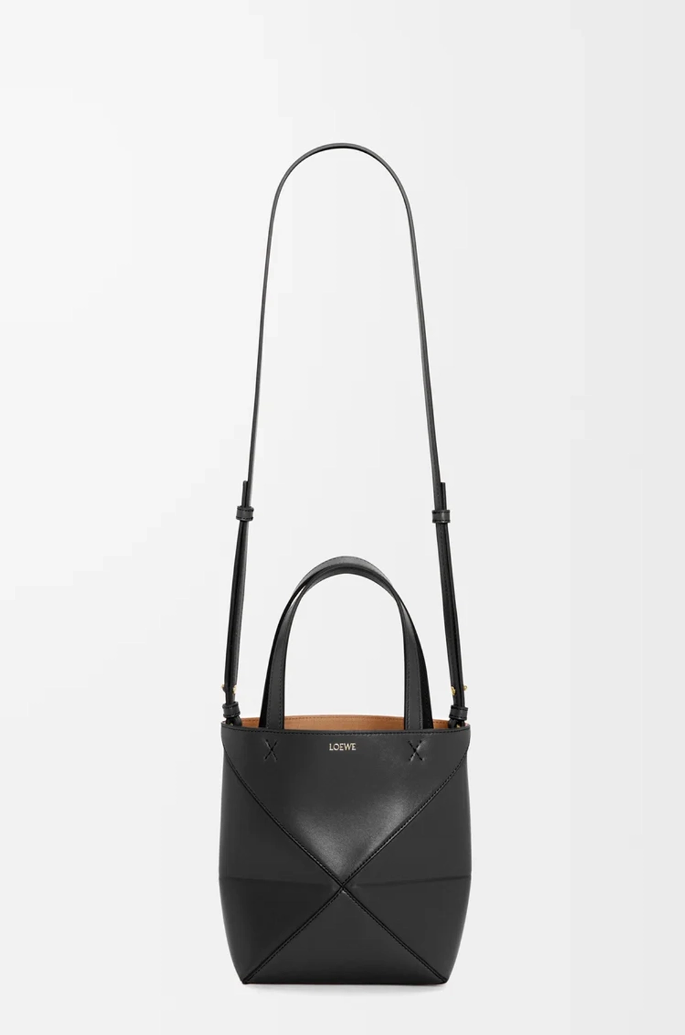 Loewe Мини-сумка Puzzle Fold из блестящей телячьей кожи, черный