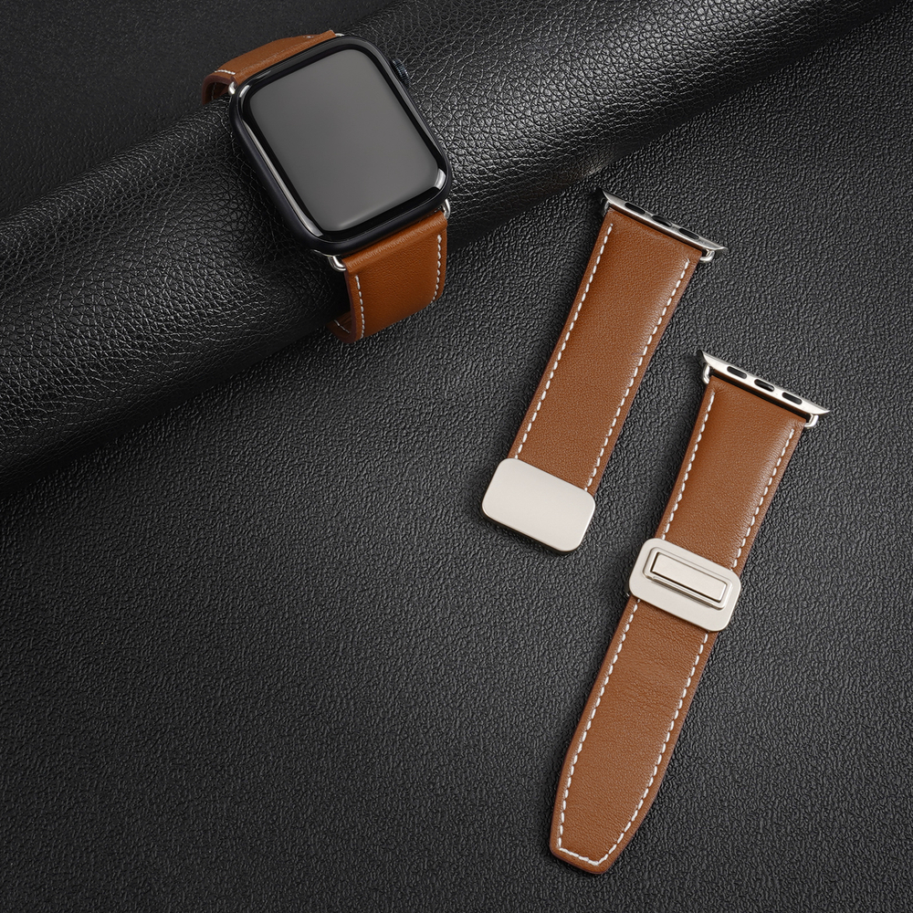 Ремешок из натуральной кожи коричневого цвета от Dux Ducis для смарт часов Apple Watch 42, 44, 45, 46, 49мм, серия YA Series