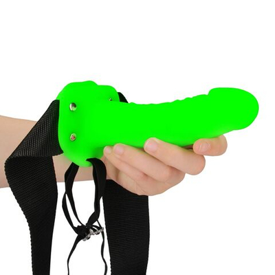 Люминесцентный фаллопротез 7’’ Glow in The Dark - 18 см. (Цвет: зеленый с черным)