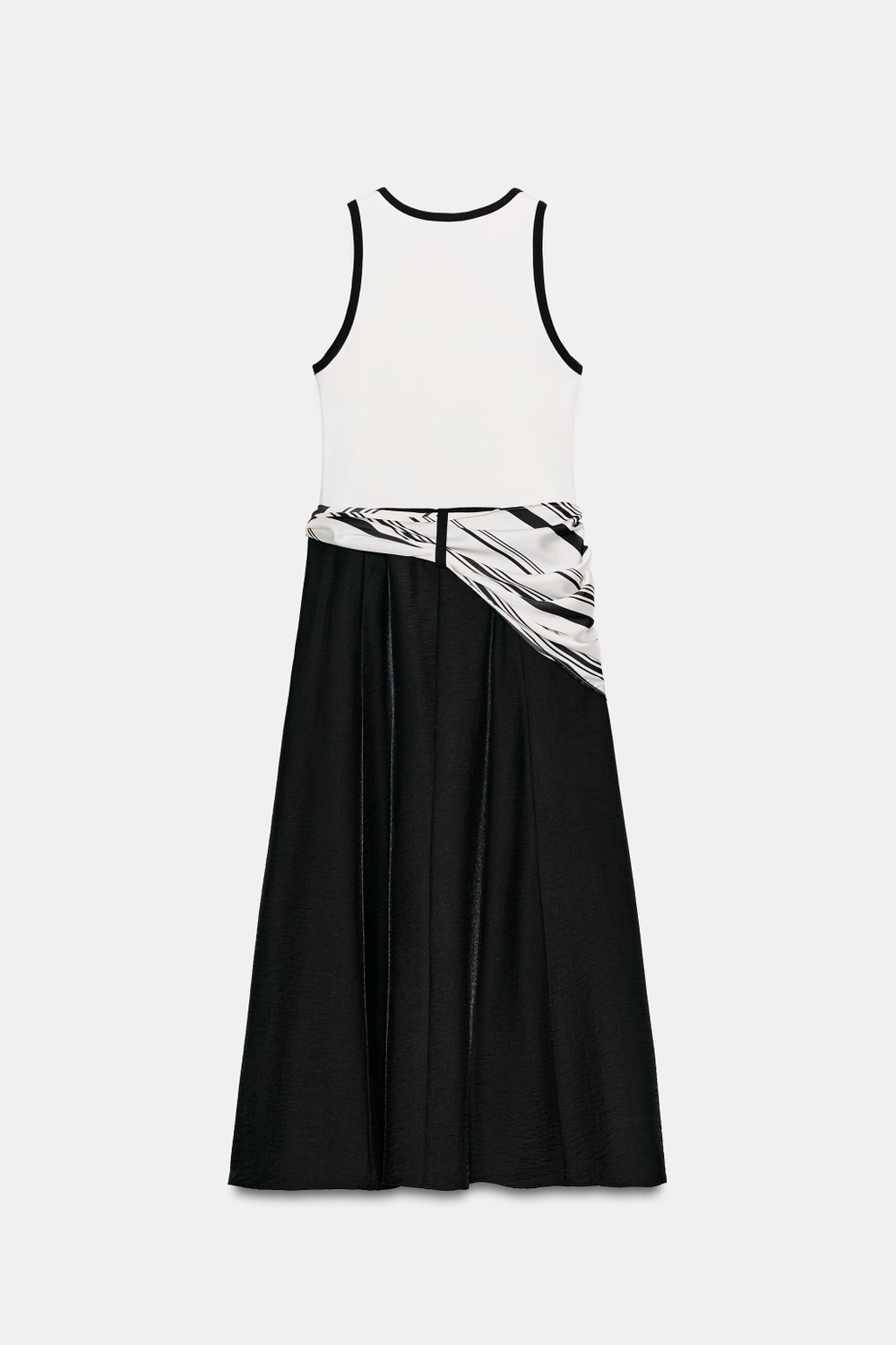 ZARA КОМБИНИРОВАННОЕ ПЛАТЬЕ МИДИ С ПЛАТКОМ, БЕЛЫЙ/ЧЕРНЫЙ