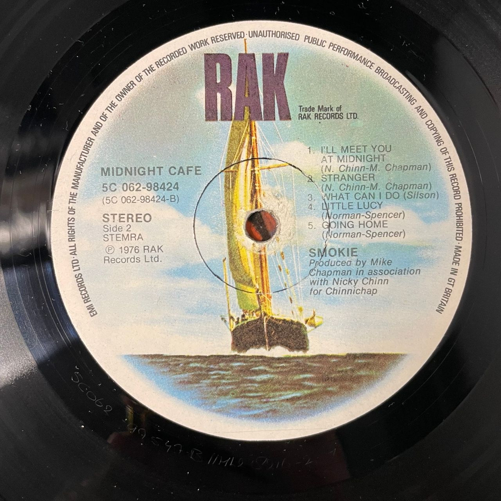 Винтажная виниловая пластинка LP Smokie Midnight Caf (Англия 1976) I'll Meet You At Midnight