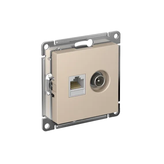 Розетка мультимедийная двойная ТВ + компьютерная RJ45 Cat 5e Systeme Electric AtlasDesign Песочный ATN001289