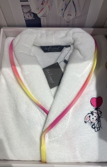 Детский махровый халат RAINBOW бело-розовый SOFT COTTON