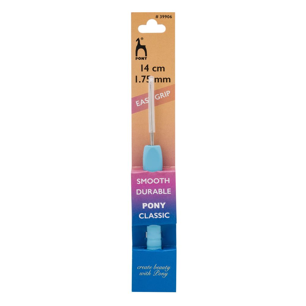 Крючок для вязания Pony Easy Grip ⌀1.75 мм, 14 см с мягкой ручкой, сталь, 39906