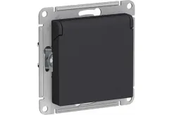 Розетка Systeme Electric ATLASDESIGN с заземлением с крышкой и шторкой карбон 36382