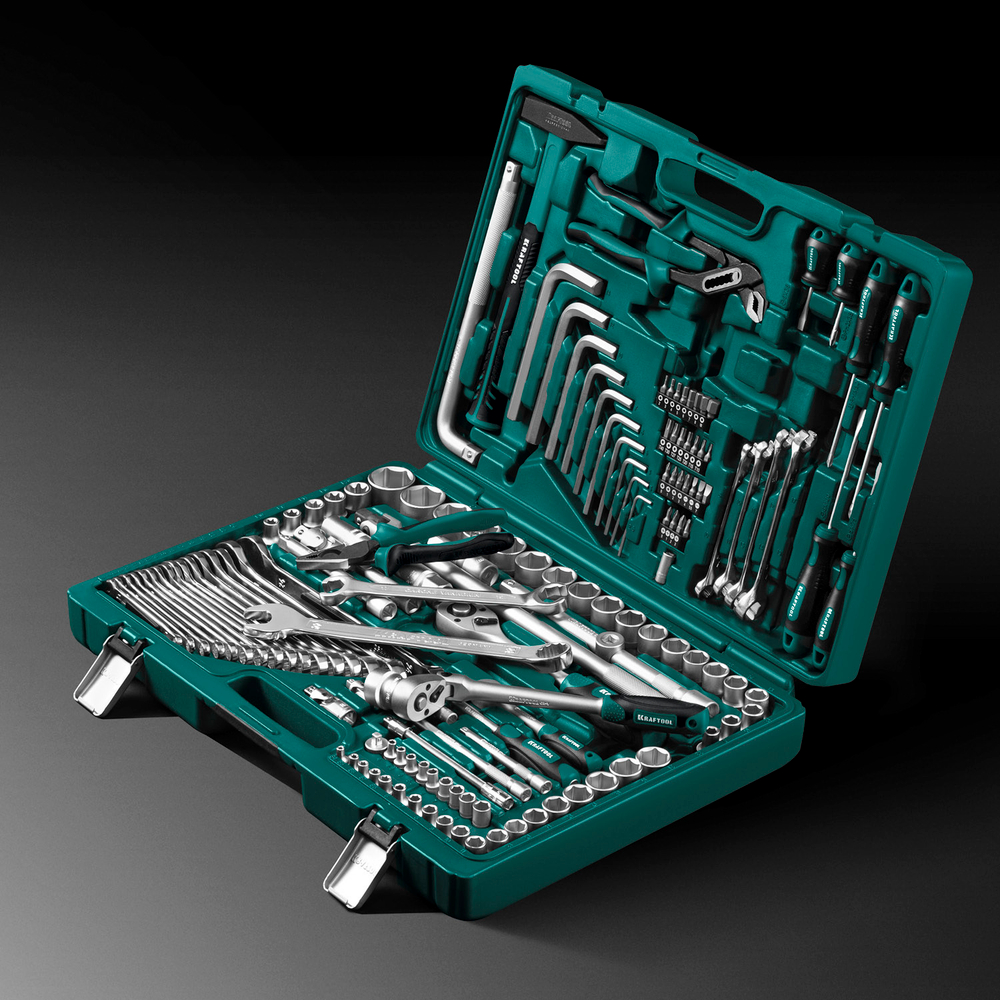 KRAFTOOL EXTREM-142, 142 предм., (1/2″+3/8″+1/4″), универсальный набор инструмента (27889-H142)