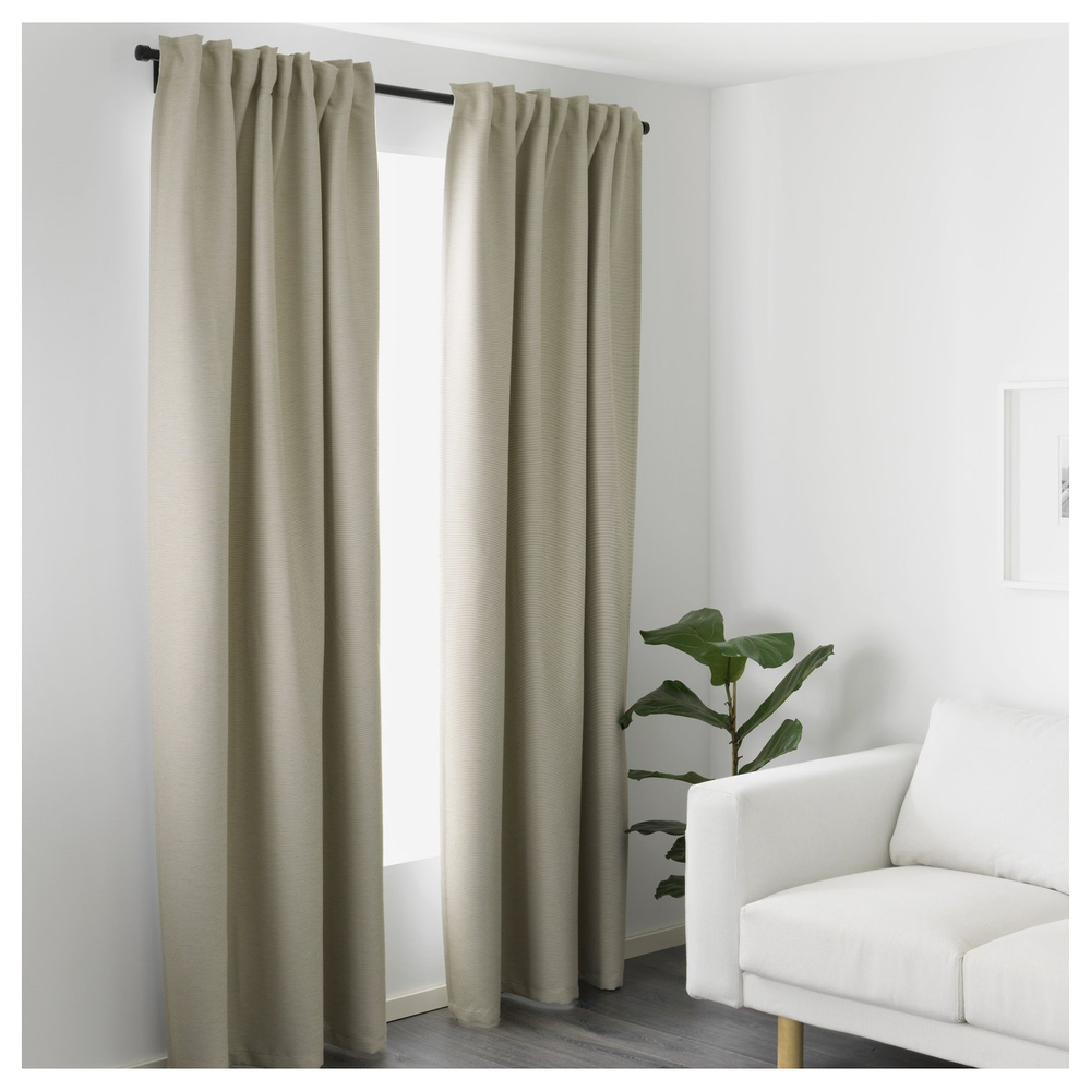 IKEA VILBORG  (ИКЕА ВИЛБОРГ)  -  Шторы затемняющие, 1 пара - бежевые/на ленте 145x300 см