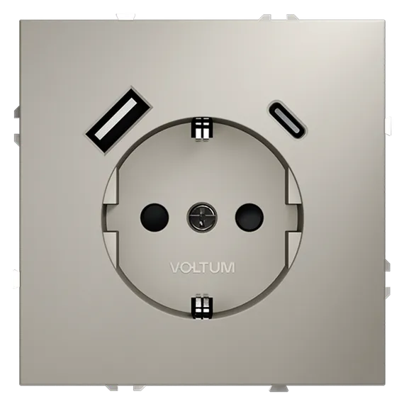 Розетка с заземлением и защитными шторками, с USB, A+С Voltum S70 Кашемир VLS040503