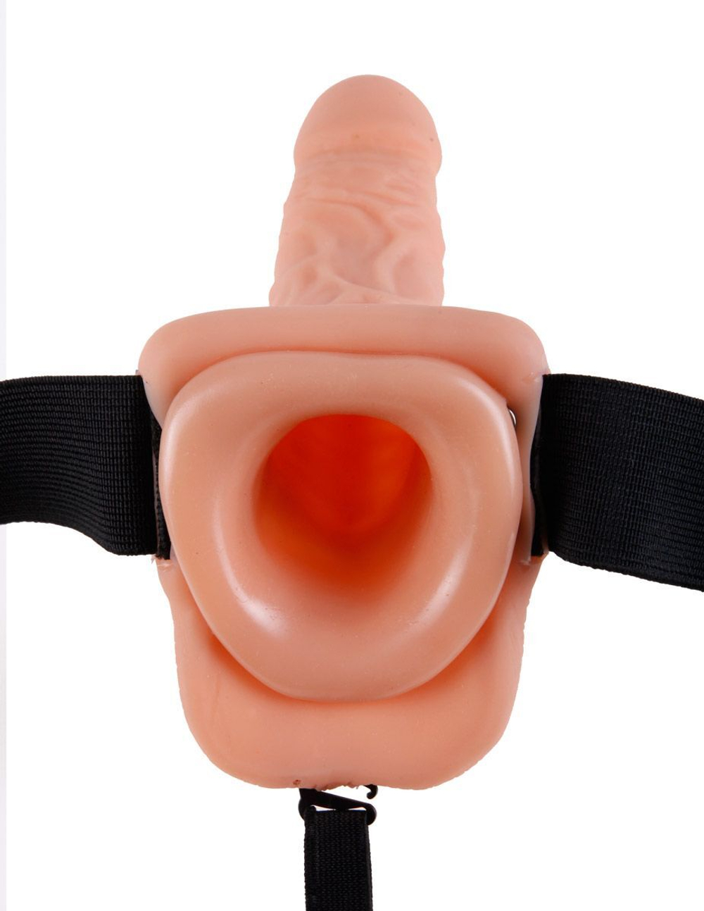 Полый страпон с креплением Vibrating Hollow Strap-On with Balls - 18,9 см. (Цвет: телесный с черным)