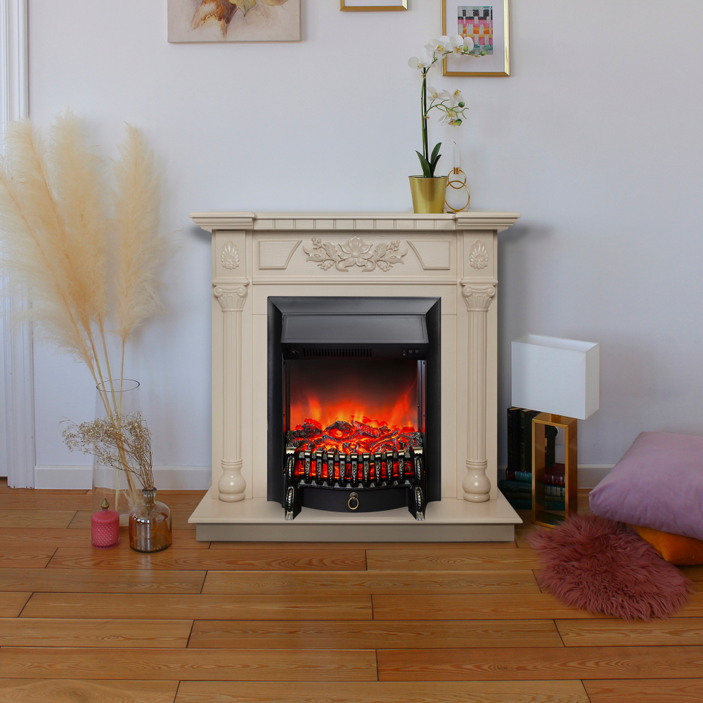Каминокомплект Real Flame Dacota WT с очагом Fobos Lux Black (без пульта)