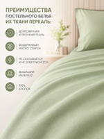 Простыня 175х210 2-спальная Перкаль Хлопок Однотонный светло-зеленый