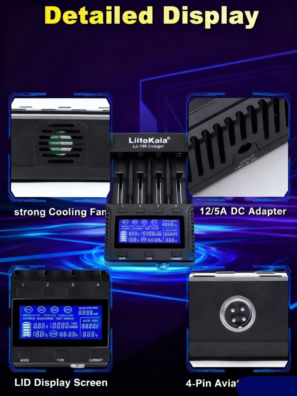 Зарядное устройство для литиевых батарей LiitoKala LII-700 для Lil-ion/IMR/LIFeP04 4 слота