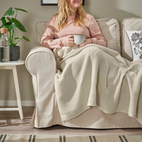 Плед IKEA HUMLEMOTT (ХАМЛЕМОТТ), Бежевый, 130х170 см