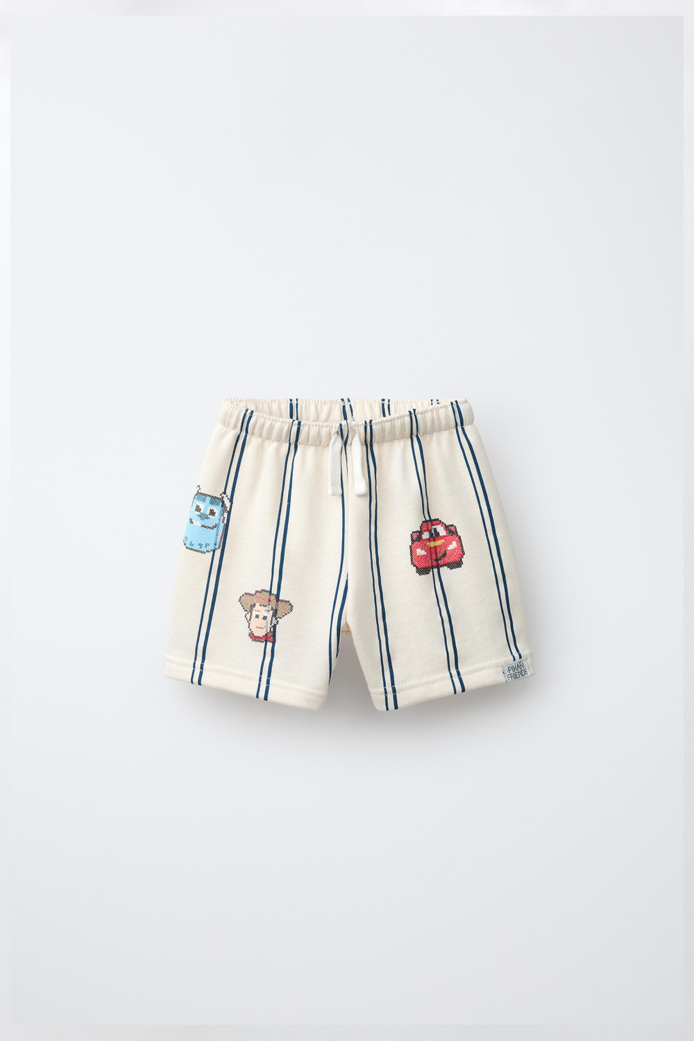 ZARA ШОРТЫ В ПОЛОСКУ С ВЫШИВКОЙ TOY STORY © DISNEY/PIXAR, ЭКРЮ