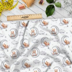 Ткань дюспо медвежонок на полумесяце
