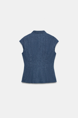 ZARA ДЖИНСОВЫЙ ТОП НА ПУГОВИЦАХ, СИНИЙ