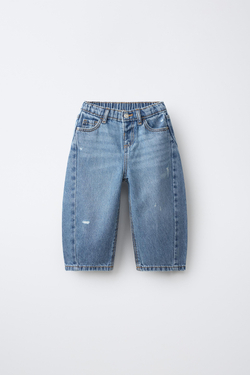 ZARA ДЖИНСЫ BARREL С РАЗРЕЗАМИ, СИНИЙ