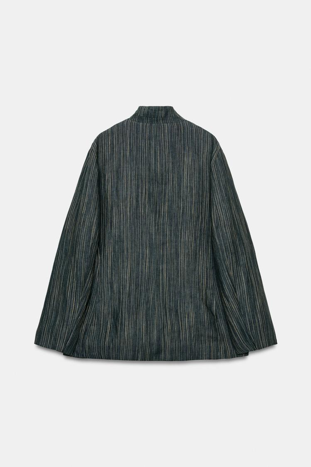 ZARA БЛЕЙЗЕР ИЗ ЛЬНА В ПОЛОСКУ — ZW COLLECTION, СЕРО-СИНИЙ