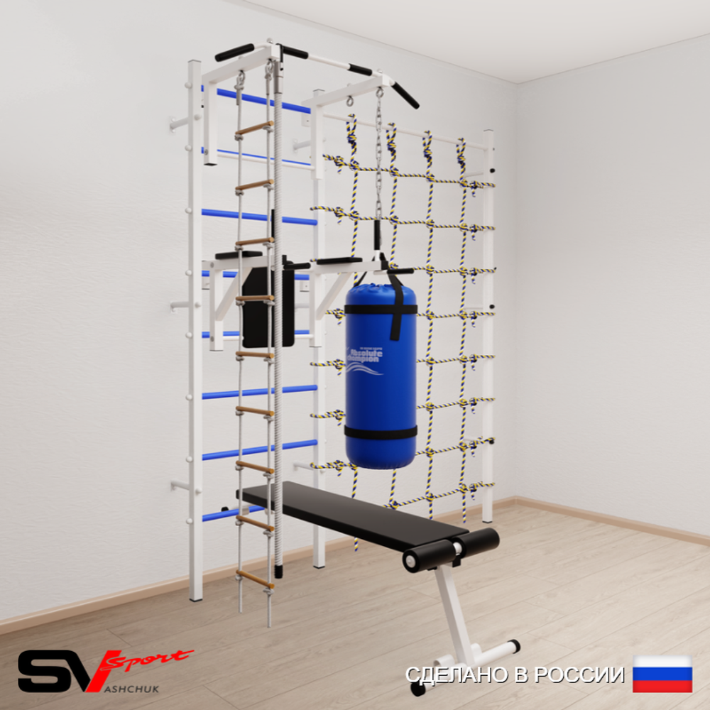 Шведская стенка Sv Sport 58530 (Турник стандарт/Брусья/Скамья/Канат/Лестница/Цепь/Мешок 30кг/Канатный лаз)