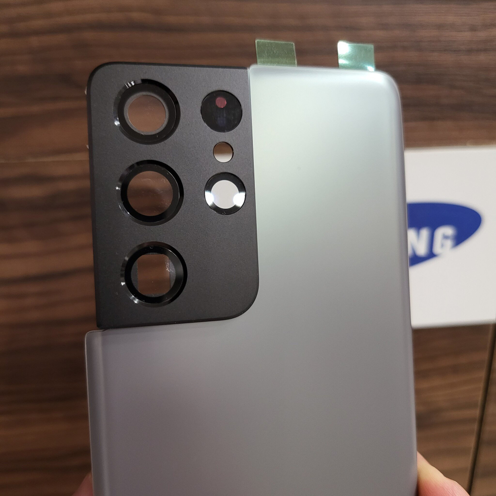 Крышка для Samsung S21 Ultra - задняя стеклянная панель "хорошее качество" (серого цвета)