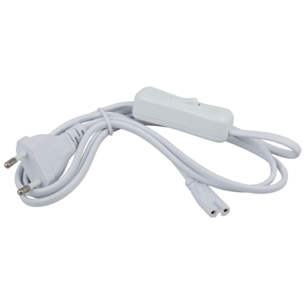 Сетевой шнур ЭРА LLED-A-CABLE-1.5m-SW-W c выключателем разъем C7 длина 1500мм для LLED-01, 02 и аналогов. | Бытовые светодиодные линейные светильники