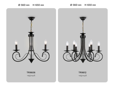 Светильник подвесной TR9606/3 BK черный E14/3 max 40W D560*650
