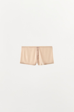 ZARA ШОРТЫ ИЗ АЖУРНОГО ТРИКОТАЖА С БАНТОМ И ПУГОВИЦАМИ, ЦВЕТ РОЗОВОГО ДЕРЕВА