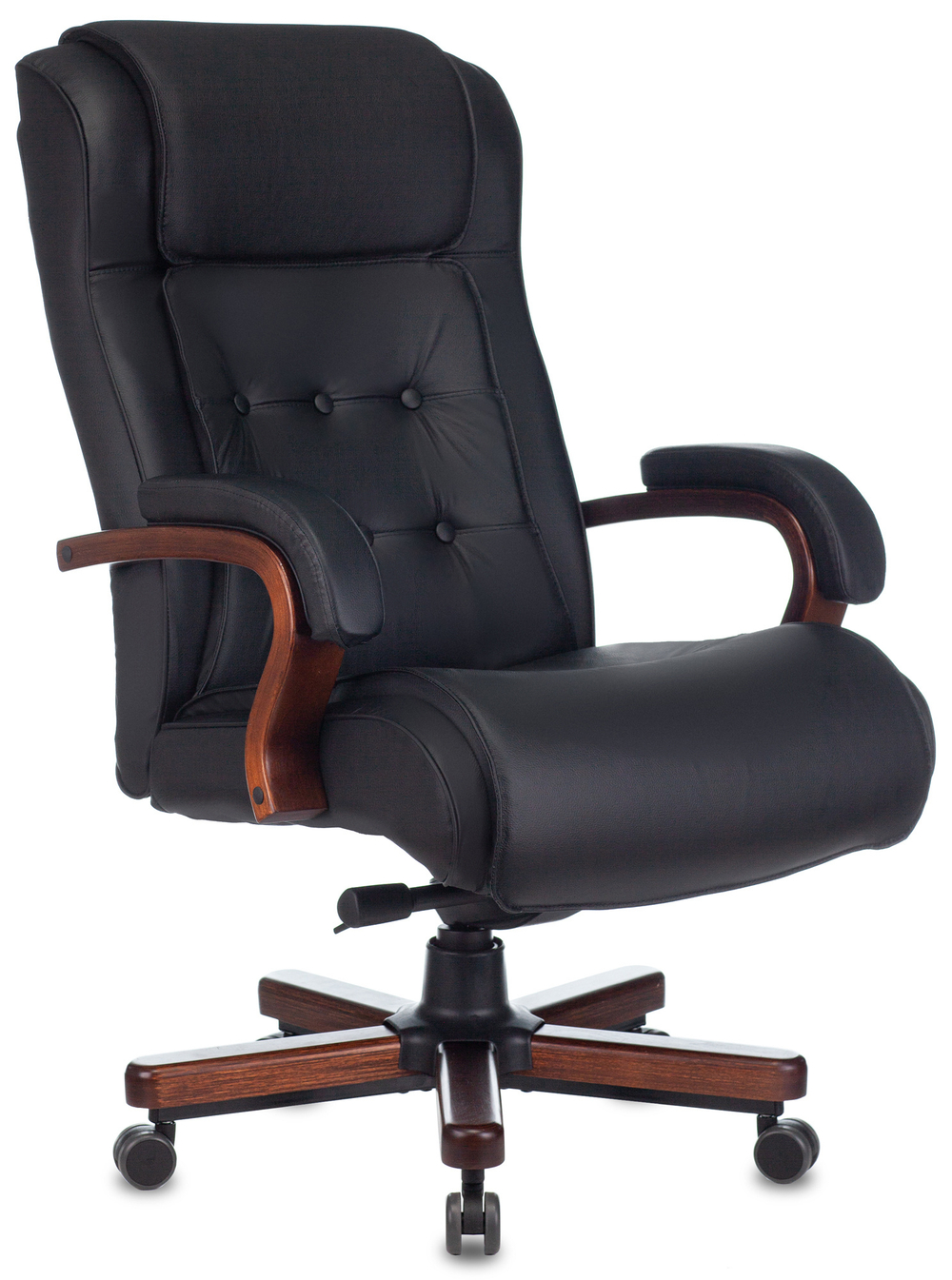 Кресло руководителя Бюрократ T-9926WALNUT, черный, кожа, крестов. металл/дерево